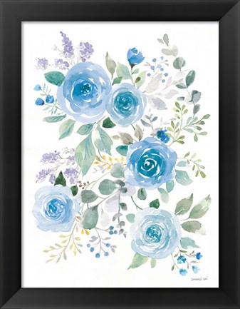 Framed Lush Roses II Blue Print