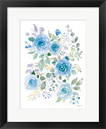 Framed Lush Roses II Blue Print