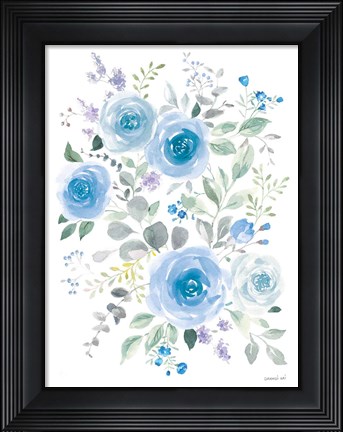 Framed Lush Roses I Blue Print