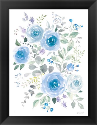 Framed Lush Roses I Blue Print