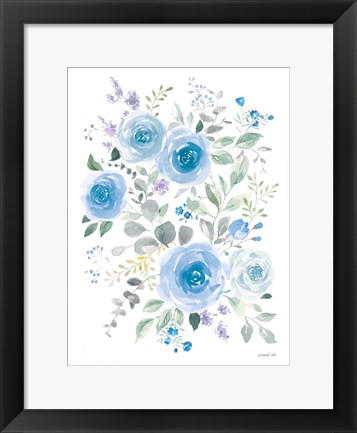 Framed Lush Roses I Blue Print