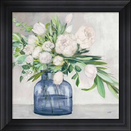 Framed Spring Bouquet Indigo Print