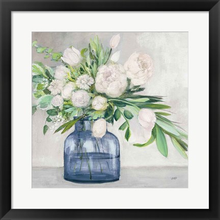 Framed Spring Bouquet Indigo Print