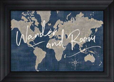 Framed World Map Collage Deep Wander Print