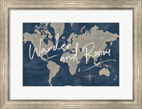 Framed World Map Collage Deep Wander Print