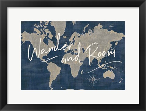 Framed World Map Collage Deep Wander Print