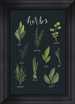 Framed Light Green Herbs I Black Print