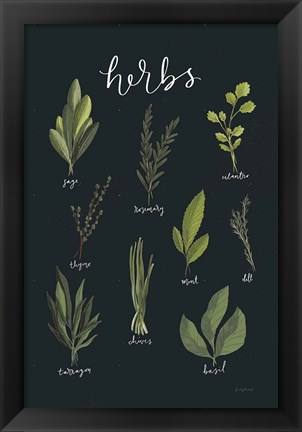 Framed Light Green Herbs I Black Print