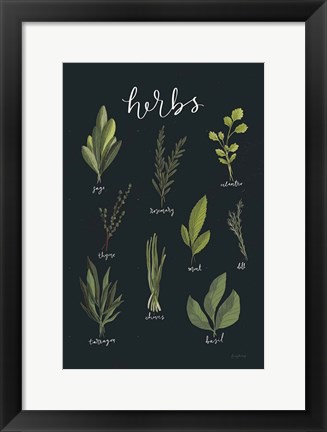 Framed Light Green Herbs I Black Print