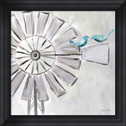 Framed Farmhouse Windmill with Birds Print