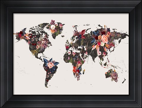 Framed Worldmap Flowers Print