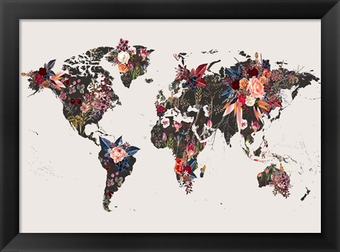 Framed Worldmap Flowers Print