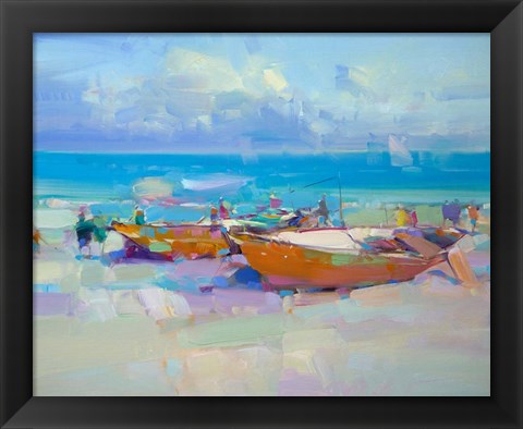 Framed Boats On The Shore Print