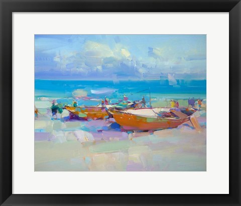 Framed Boats On The Shore Print