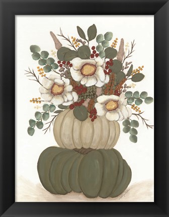 Framed Floral Pumpkin Stack Print