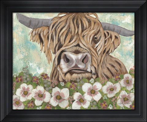 Framed Floral Highland Cow Print