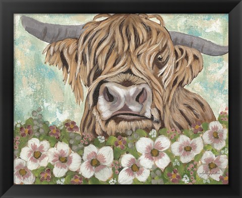 Framed Floral Highland Cow Print