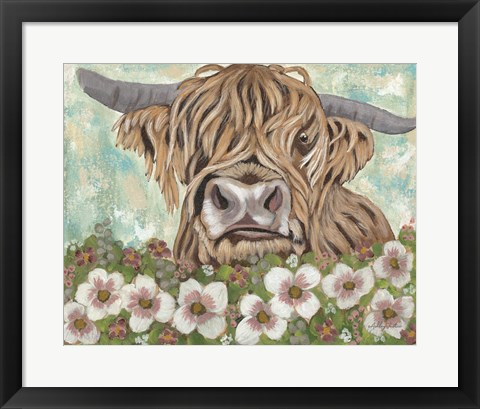 Framed Floral Highland Cow Print