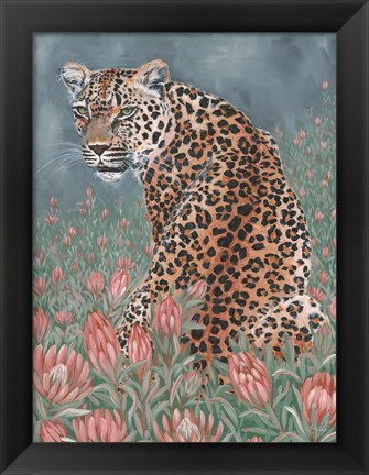 Framed Leopard in the Flowers Print