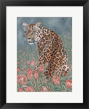 Framed Leopard in the Flowers Print