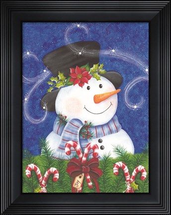 Framed Snowman &amp; Candy Canes Print