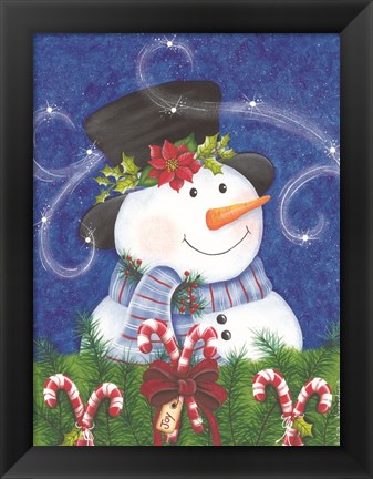 Framed Snowman &amp; Candy Canes Print