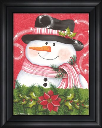 Framed Snowman &amp; Poinsettia Print