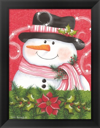 Framed Snowman &amp; Poinsettia Print