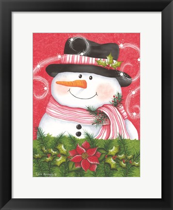 Framed Snowman &amp; Poinsettia Print