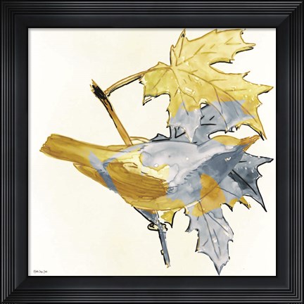 Framed Blue and Gold Bird Print