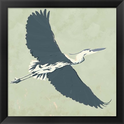 Framed Heron Flying I Print