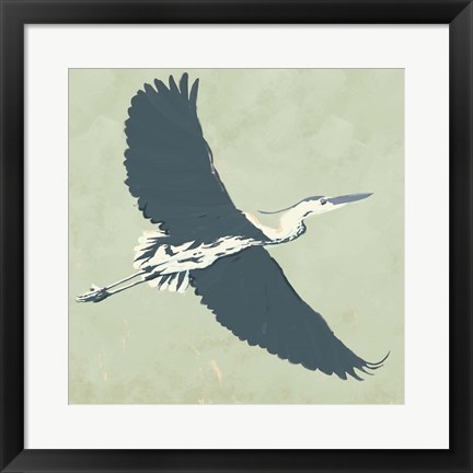 Framed Heron Flying I Print