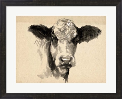 Framed Charcoal Cow II Print