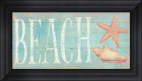 Framed Pastel Beach with Pink Print