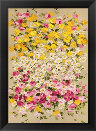 Framed Festone di Fiori (beige) Print