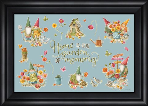 Framed Garden Gnomes I on blue Print