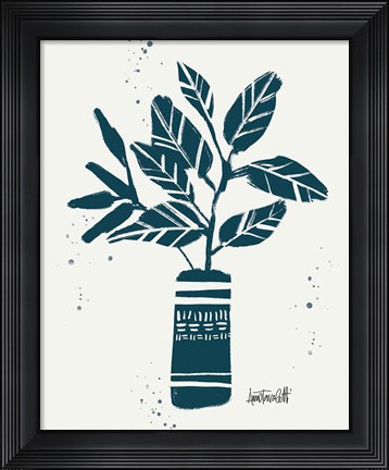 Framed Monochrome Blue Botanical Sketches VI Print