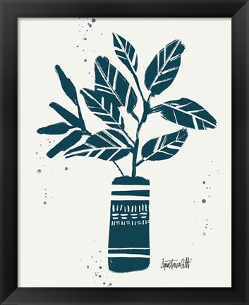 Framed Monochrome Blue Botanical Sketches VI Print