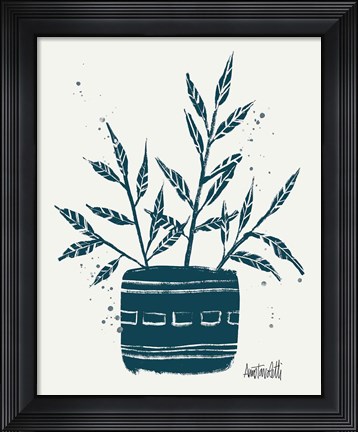 Framed Monochrome Blue Botanical Sketches IX Print