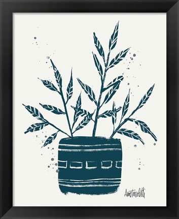 Framed Monochrome Blue Botanical Sketches IX Print