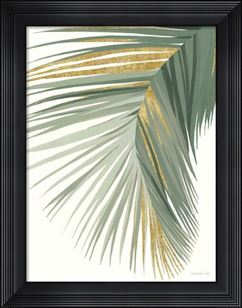 Framed Retro Big Leaf II Reversed Green Gold Print