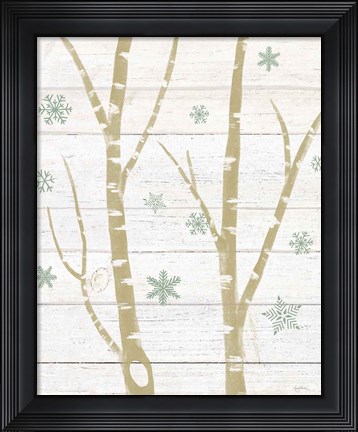 Framed Snowy Birches IV Sage Print