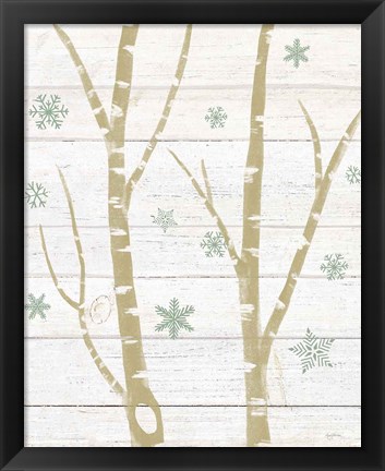 Framed Snowy Birches IV Sage Print