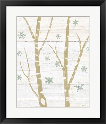 Framed Snowy Birches IV Sage Print