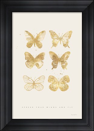 Framed Six Gold Butterflies Print