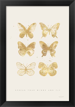 Framed Six Gold Butterflies Print