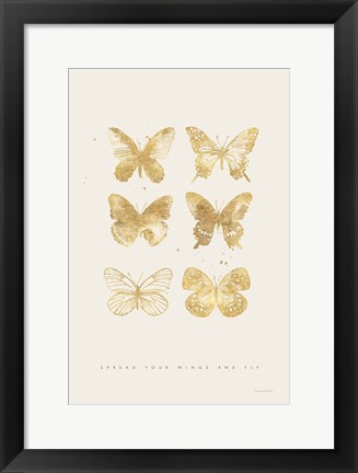 Framed Six Gold Butterflies Print