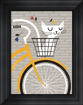 Framed Cruising Cat Yellow Print