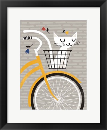 Framed Cruising Cat Yellow Print