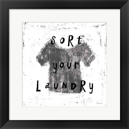 Framed Laundry Rules III BW Print